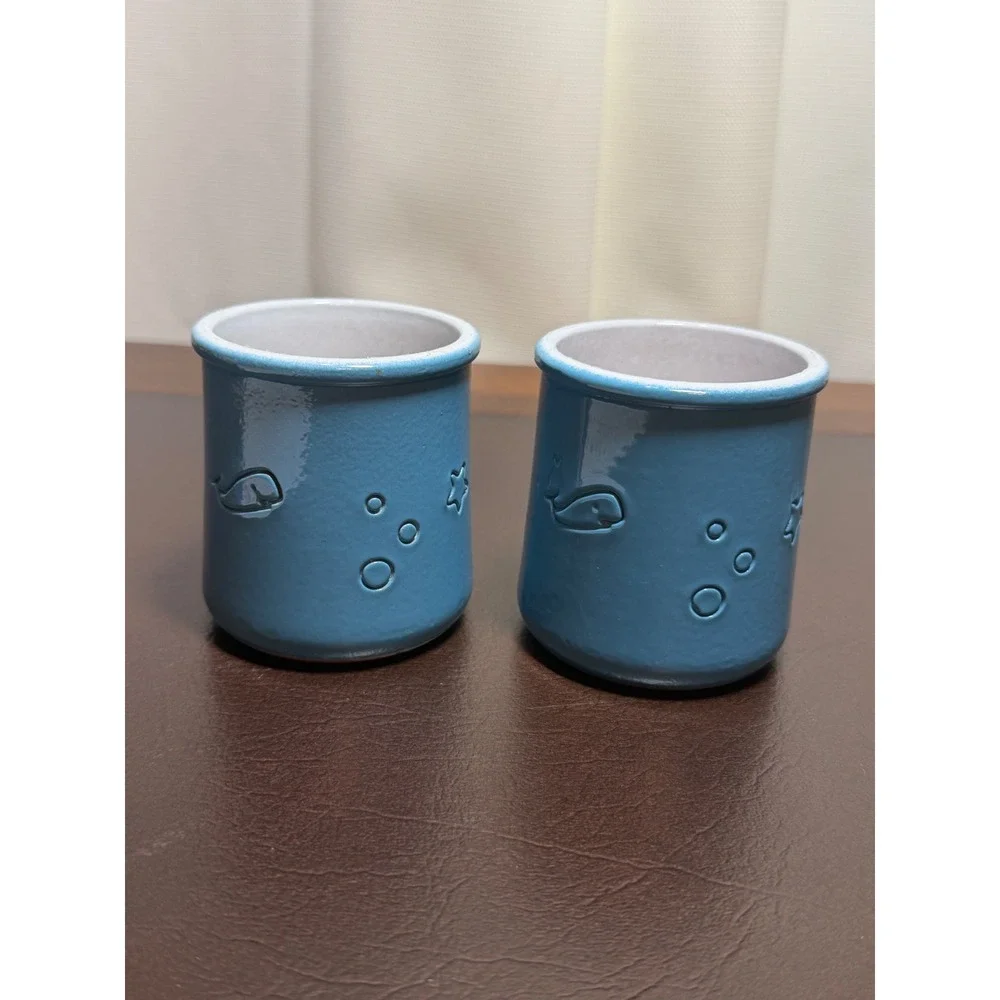 La Fermière Limited Edition Blue Whale Star Yogurt Pots Set of 2 Terracotta